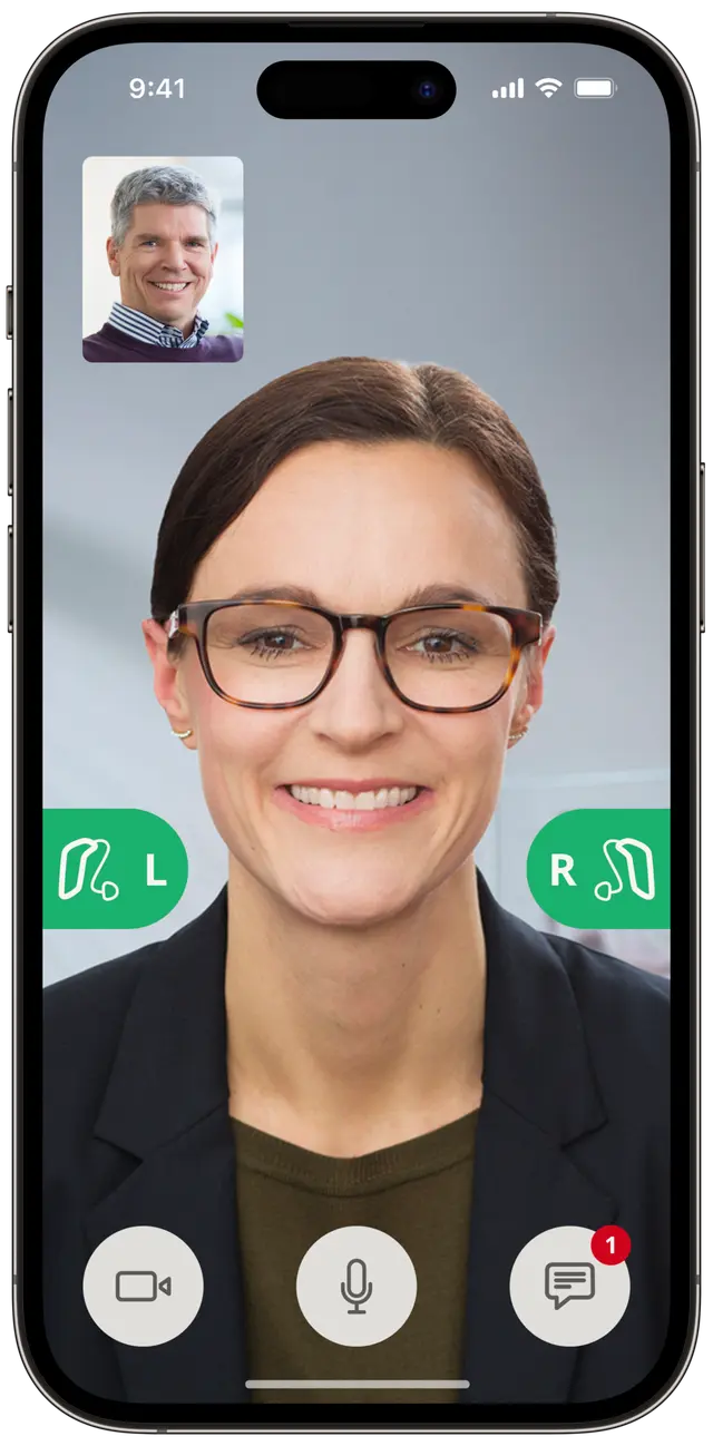 Tela de chamadas com as mãos livres do app Oticon Companion